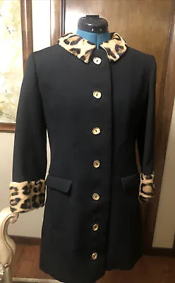 $145 • Buy Vtg Wool Black Coat With Genuine Cheetah Trim Size PS