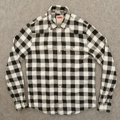 Levis Shirt Mens Small Black White Button Up Plaid Flannel Long Sleeve Pockets • $12.74