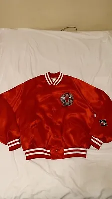 Vintage 90s Chalk Line Chicago Bulls Red Satin Jacket Spellout Men Size XL Large • $82.99