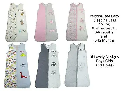 Baby Sleeping Bags PERSONALISED  2.5 Tog 0-6 And 6-18 Months Boys Girls Unisex • £15.50