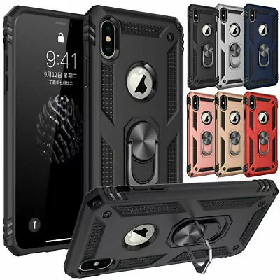 Case For IPhone X XS Max XR 7 6 Plus Shockproof Rugged 360 Ring Stand Cover • £2.99