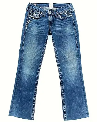 True Religion Blue Becky Jeans Womens Size 27 Dark Wash Raw Hem Cotton Denim • $15.18
