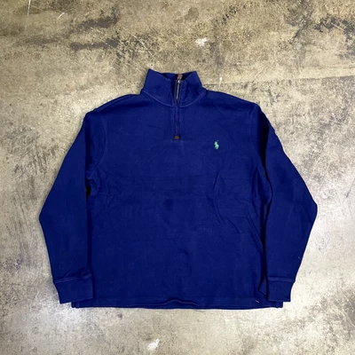 £30 • Buy Polo Ralph Lauren Sweatshirt 90s Half-Zip Sports Sweater, Blue, Mens Large
