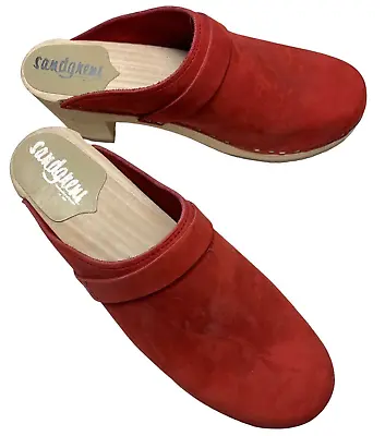 * Sandgrens Tokyo Red Low Heel Vegetable Tan Leather Clog Size 42 • $99