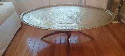 Vintage 1950's Moroccan Brass Large Coffee Table With Spider Legs/Pie Crust Edge • $1270