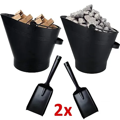 Black Steel Bucket Shovel Waterloo Coal Ash Fire Log Scuttle Hod Fireplace • £12.85