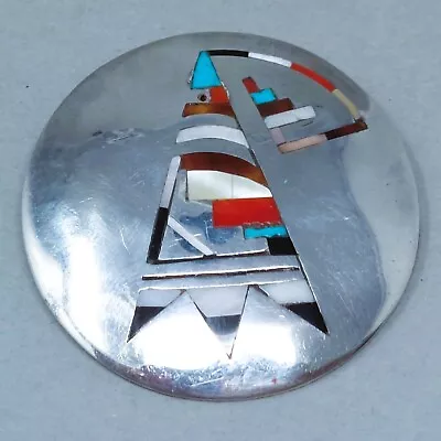 Zuni Multi-Stone Inlay Sterling Silver Pin Brooch Pendant Signed • $159.50