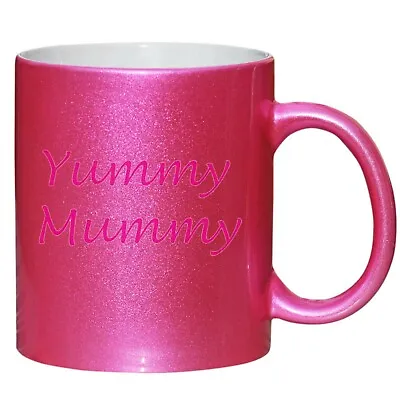 Yummy Mummy Novelty Funny Secret Santa Birthday Christmas Gift Mug Pink Glitter • £17
