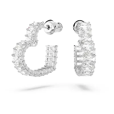 Swarovski Matrix Hoop Earrings Heart Small White Rhodium Plated 5653170 • $132.95