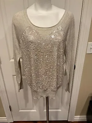 J. Crew Collection Tan Thin Knit Sequin Front Sweater Size Small • $40