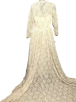 Vintage 1940's/50's Lace Bridal Gown Long Train Small To X Small • $69.95