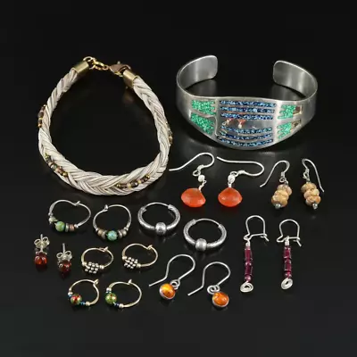 Lot Bracelets And Earrings Including Sterling Jasper Horse Hair Rhodolite Garnet • £48.65