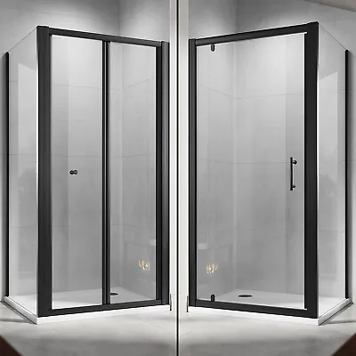 Black Frame Shower Enclosure Bi Fold/Pivot Door Tempered Glass Cubicle Screen • £172.99