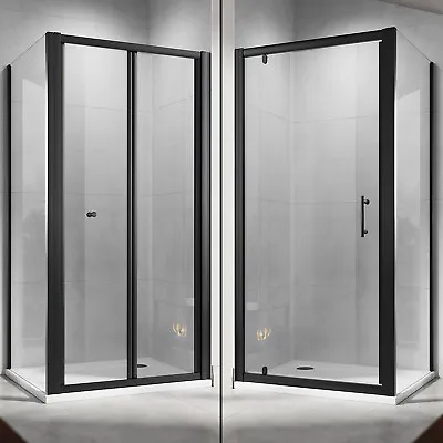 Shower Enclosure Bi Fold/Pivot Door Black Frame Wet Room Glass Cubicle Screen • £335.99