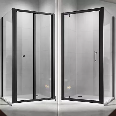 Shower Enclosure Bi Fold/Pivot Door Black Frame Wet Room Glass Cubicle Screen • £384.99