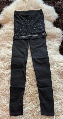 £6.80 • Buy Ladies Black Skirted Leggings Size Small Medium  Womens Skirt Diamante Front