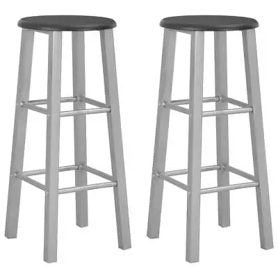 Metal Bar Stools Set Of 2 With Footrests Kitchen Counter Or Cafe Chairs Steel • £68.99