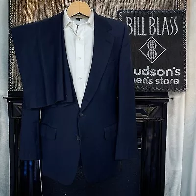 Vintage Bill Blass 2 Piece Suit Mens 40L 34x34 Solid Navy • $69.93