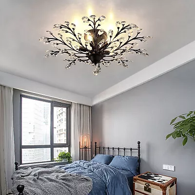 Vintage 5 Lights Crystal Chandelier Light Branches Ceiling Pendant Lamp Fixture • $73.16