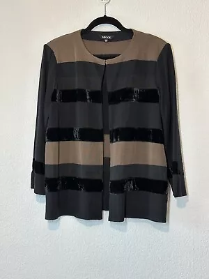 Misook Womens Size L  Black Brown Mixed Media Open Front Jacket • $35