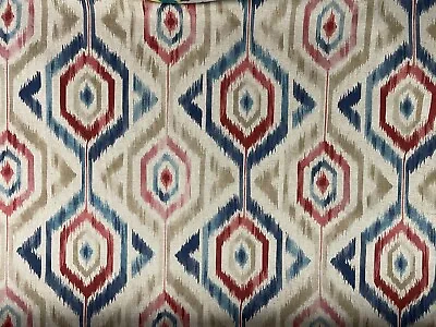 Linsey Ikat  Blue Red Beige Cotton 280cm Wide Curtain/Upholstery Fabric  • £2.50