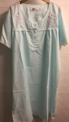 La Marquise Nightdress Size L/xl Aqua Polycotton With Pink Embroidery  New • £8