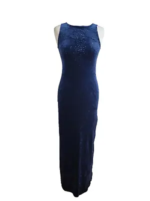 Vintage R Petites Velvet Maxi Dress Blue Size 8 90s Long Pagan Glitter Formal • £32.96