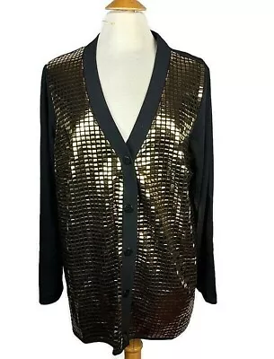 $17 • Buy V By Eva Women's Black Gold Button Front Cardigan Size 1X
