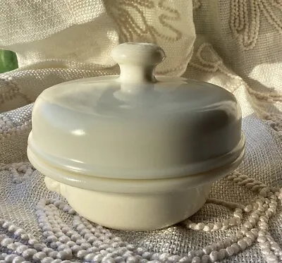 Opalex French Milk Glass Holder Dish With Lid Vintage France 3.6  Diam X 2.5  H • $20