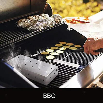 Stainless Steel Meat Smoking Barbecue Smoker Box For BBQ Wood Chips • £15.95