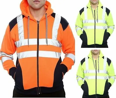 £16.99 • Buy Mens Hi Viz Vis High Visibility Jacket Hoodie Work Zip Hooded SweatShirt Fleece