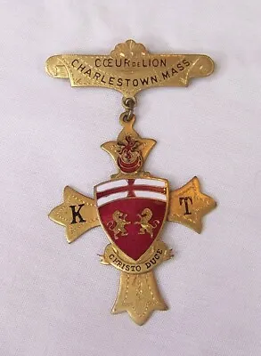 Vintage Knights Templar Masonic Cross Medal Badge Charlestown Mass Coeur De Lion • $49.99