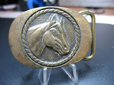 Vtg BTS Solid Brass Horse Head Belt Buckle  USA  1983 Small • $17.99