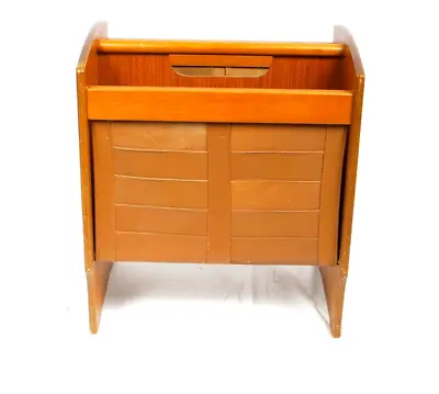 Mid Century Modern Furniture Danish Vintage Teak Wood And Leather Magazine Rack • $250