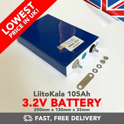 3.2V 105Ah Battery LiitoKala Lithium Phosphate Large Capacity DIY 12V 24V 48V • £56.99