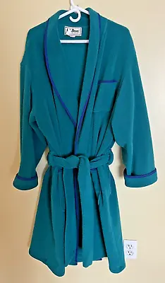 Vtg LL Bean XL Men's Long Fleece Bathrobe Robe Teal Blue Trim Waist Tie Pockets • $36.99