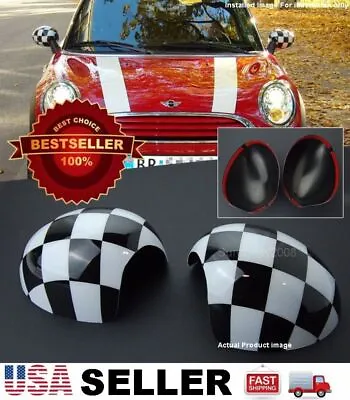 Black White Checker Side View Mirror Cover Cap Tape On For MINI Cooper R55-R61 • $44.90