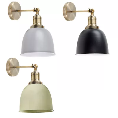 Adjustable Wall Lights Industrial Antique Brass Gloss Dome Shades LED Light Bulb • £14.39