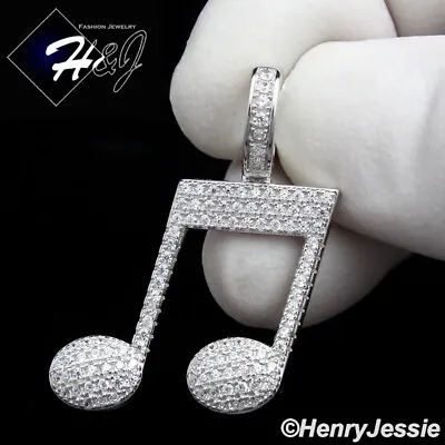 Men Women Solid 925 Sterling Silver Icy Bling Cz 3d Music Note Pendant*sp153 • $29.99