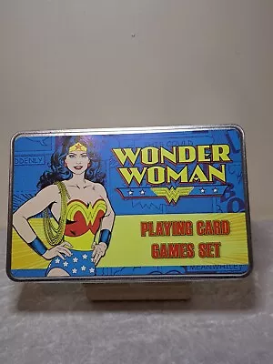 WONDER WOMAN PLAYING CARD GAMES SET WITH TIN (Missing Dice) • £14.99