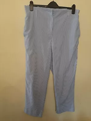 £3 • Buy Blue And White Striped Trousers Size 14 Peacocks Gathered Waist Pockets Peg Leg