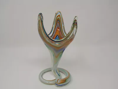 Art Glass Tulip Trumpet Vase With Coil Base - Murano-Style • $31