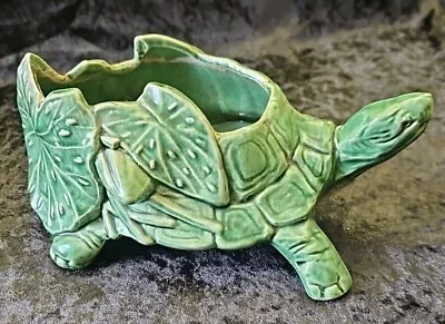 Vintage Green McCoy Turtle Planter With Water Lilies 4”H 8”L • $40