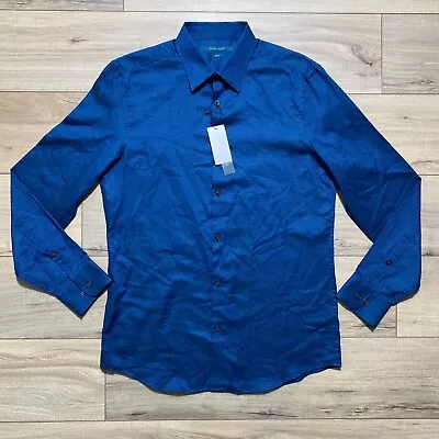 Perry Ellis Mens Slim Fit Long Sleeve Button Up Shirt Size M Teal Black • $24