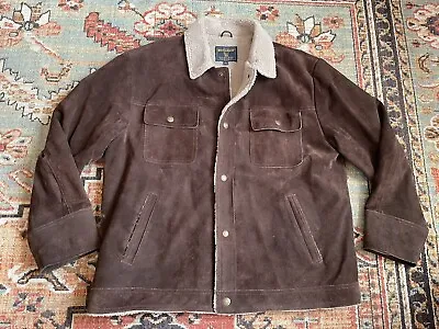 Woolrich Man’s Sherpa Polyester Lined Leather Suede Brown Jacket Size Large • $79.50