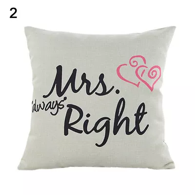 Mr Mrs Right Letters Pillow Case Sofa Double Heart Cushion Cover Home Decor 98 • £4.10