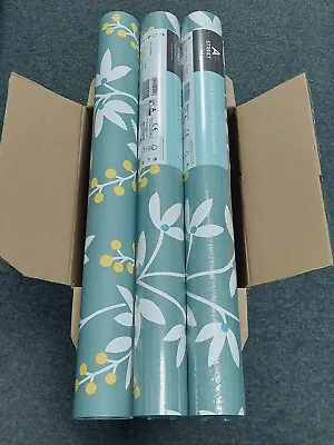 Job Lot Offer 4 Full Rolls £24.99 LINNEA TEAL LEAF TRAIL WALLPAPER FD25440 • £24.99