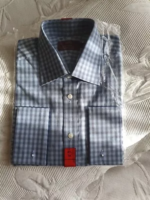 M&S Sartorial Mens' Regular Fit Shirt ~ Blue Grey Check - SIze 16  41cm Rrp £45 • £25