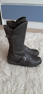 £29.99 • Buy Fly London Leather Biker Boots Size 6, Olive Green, Mid Calf, Good Condition 