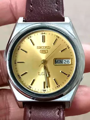 Pre-owned Vintage Seiko 5 Automatic Gold Dial Men Day Date • £32